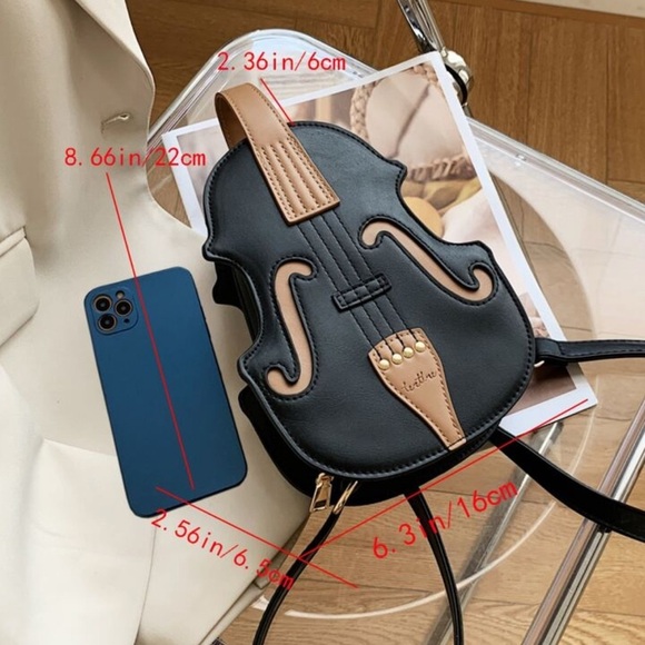 Violin off white Shaped Bag Crossbody or Messenger Bag Sling Bag with Dust bug - Picture 4 of 15
